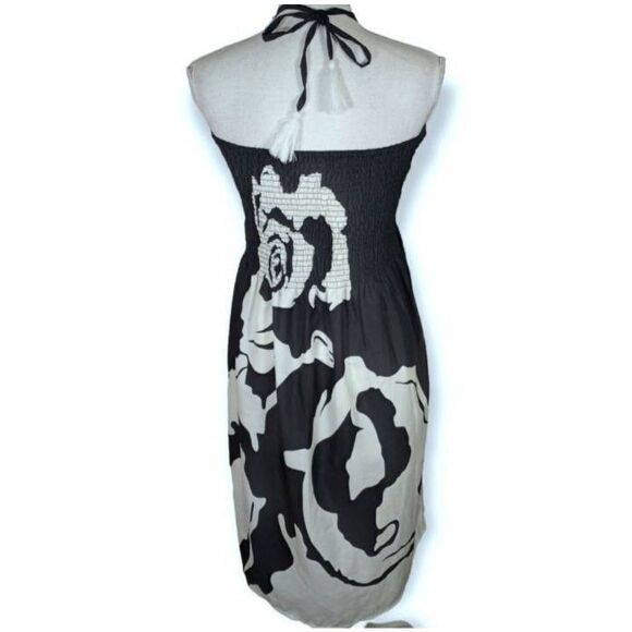 GYPSY BLU BLACK & WHITE WOMEN DRAWSTRING ELASTIC SHORT TUBE DRESS SZ.M EUC. - Picture 9 of 11